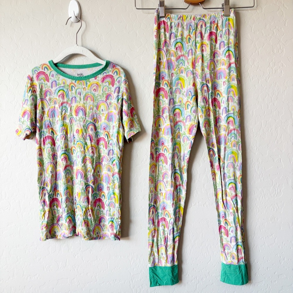 Birdie Bean Girls Rainbow Shamrock Print Bamboo Viscose Pajama Set Size 10Y